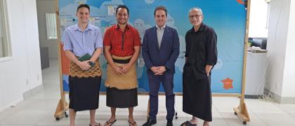 Image of GGGI Visit (From left to right) Lano Fonua (GGGI), Kakau Foliaki (PCREEE), Daniel Munoz-Smith (GGGI) & Solomone Fifita (PCREEE) - 17 August 2022